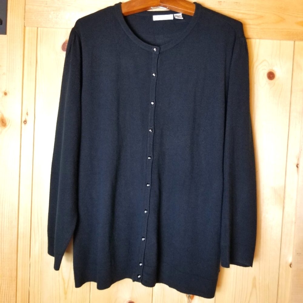 Luxe 360 by Hampshire Studio Black Rhinestone Inlay Button Down Cardigan…